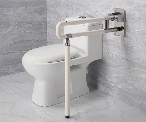 衛(wèi)生間扶手-新款白色U型上翻扶手帶落地腳不銹鋼光面底板老人安全助力扶手桿無(wú)障礙助立坐便器扶手