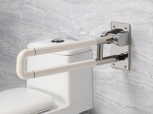 衛(wèi)生間扶手-新款白色U型上翻扶手不銹鋼光面底板老人安全助力扶手桿無(wú)障礙助立坐便器扶手